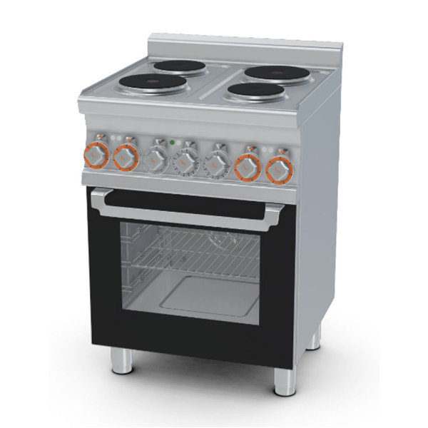 CUCINA ELETTRICA TRIFASE CON 4 PIASTRE FORNO ELETTRICO MULTIFUNZIONE E PORTA IN VETRO CM 60 X 60 X 90 (H)
