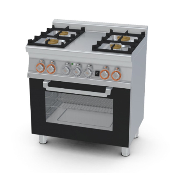 CUCINA MISTA 4 FUOCHI A GAS E FORNO ELETTRICO STATICO CON GRILL E PORTA IN VETRO CM 80 X 60 X 90 (H)
