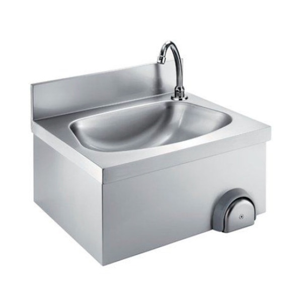 LAVAMANI IN ACCIAIO INOX AISI 304 COMPLETO DI BOCCA DI EROGAZIONE COMANDO TEMPORIZZATO A GINOCCHIO PREMIX MECCANICO CM 40 X 40 