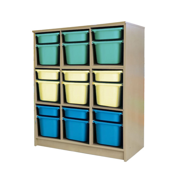 MOBILE BASSO A GIORNO 9 CASELLE CON DOPPIE VASCHETTE COLORATE CM 99 X 40 X 124 (h)