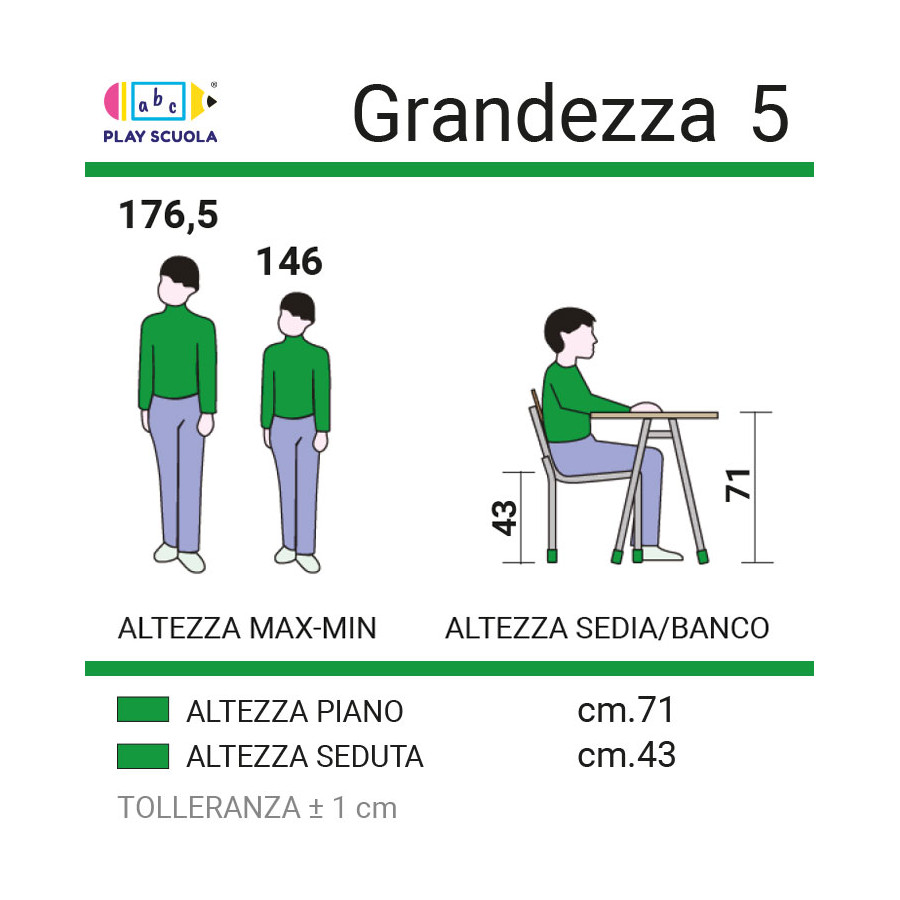 SEDIA ALLIEVI IN FAGGIO H SEDUTA DA 38 A 43 CM PIANO 36 X 36