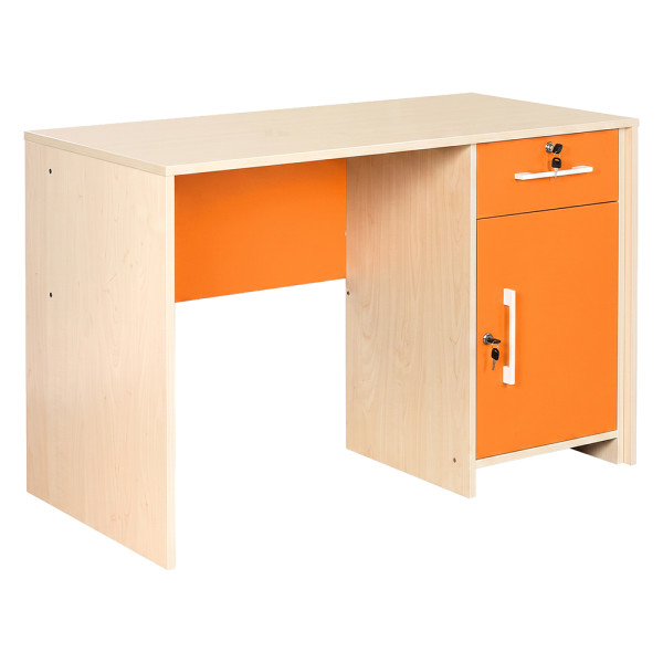 CATTEDRA ARANCIONE CON UN CASSETTO E ANTA CON SERRATURA CM. 120 X 60 X 77 (H)