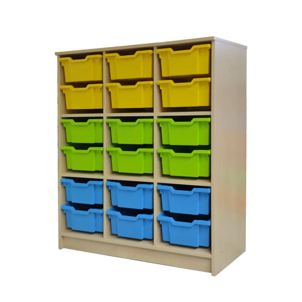 MOBILE BASSO A GIORNO 9 CASELLE CON DOPPIE VASCHETTE COLORATE DIM CM 103,7 X 45 X 124,6 (h)