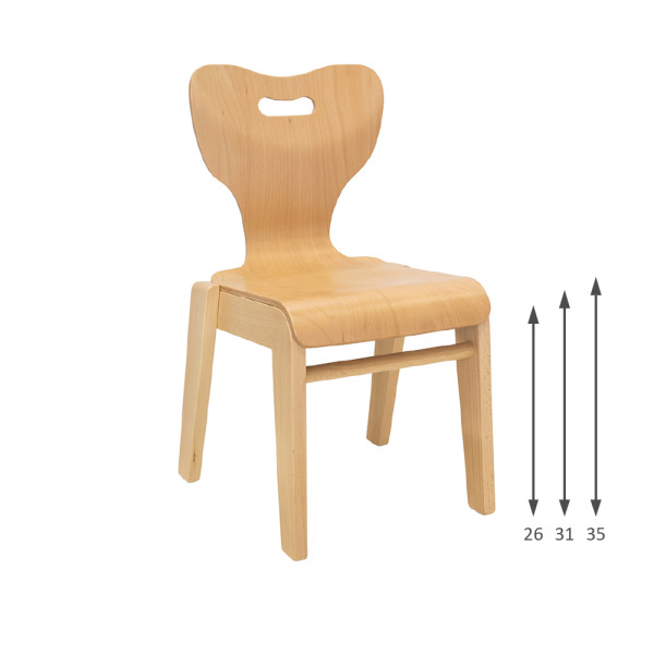 SEDIA CUORE IMPILABILE IN FAGGIO | ALTEZZA  SEDUTA CM 26/31/35