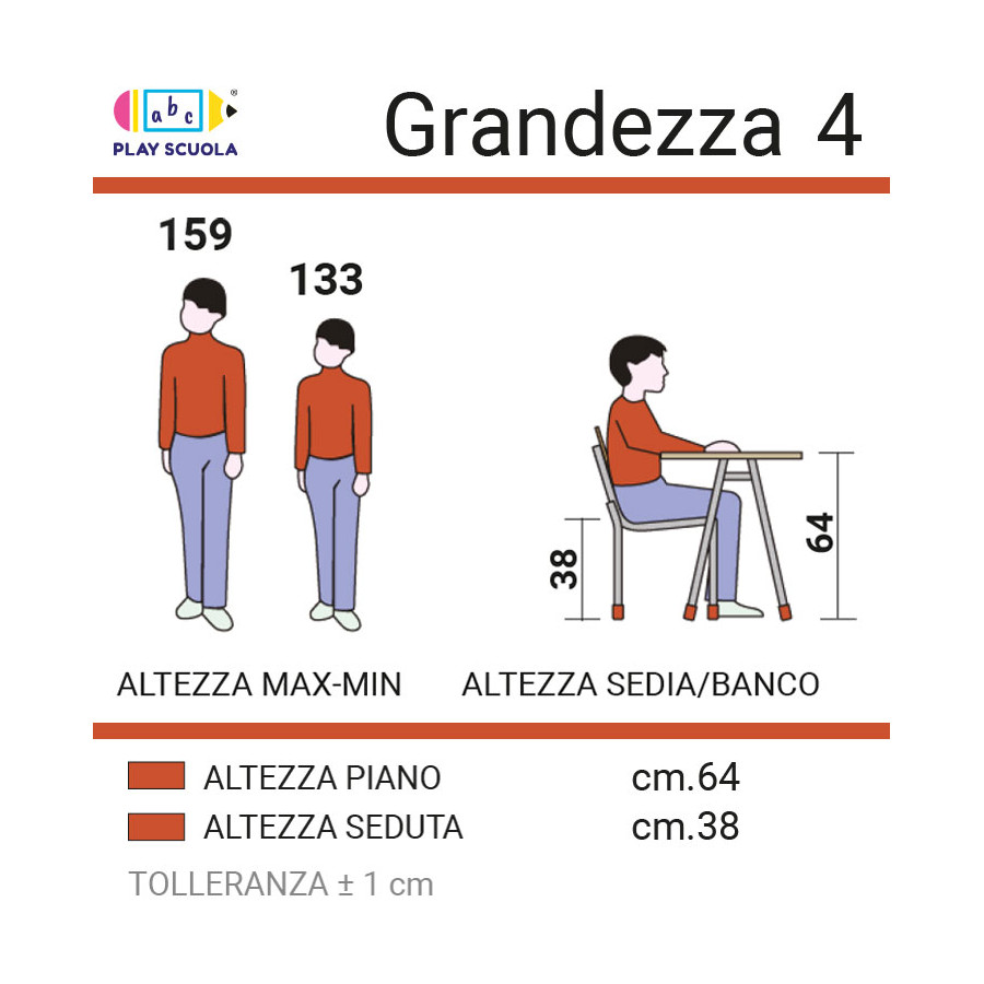 SEDIA ALLIEVI IN FAGGIO H SEDUTA DA 38 A 43 CM PIANO 36 X 36