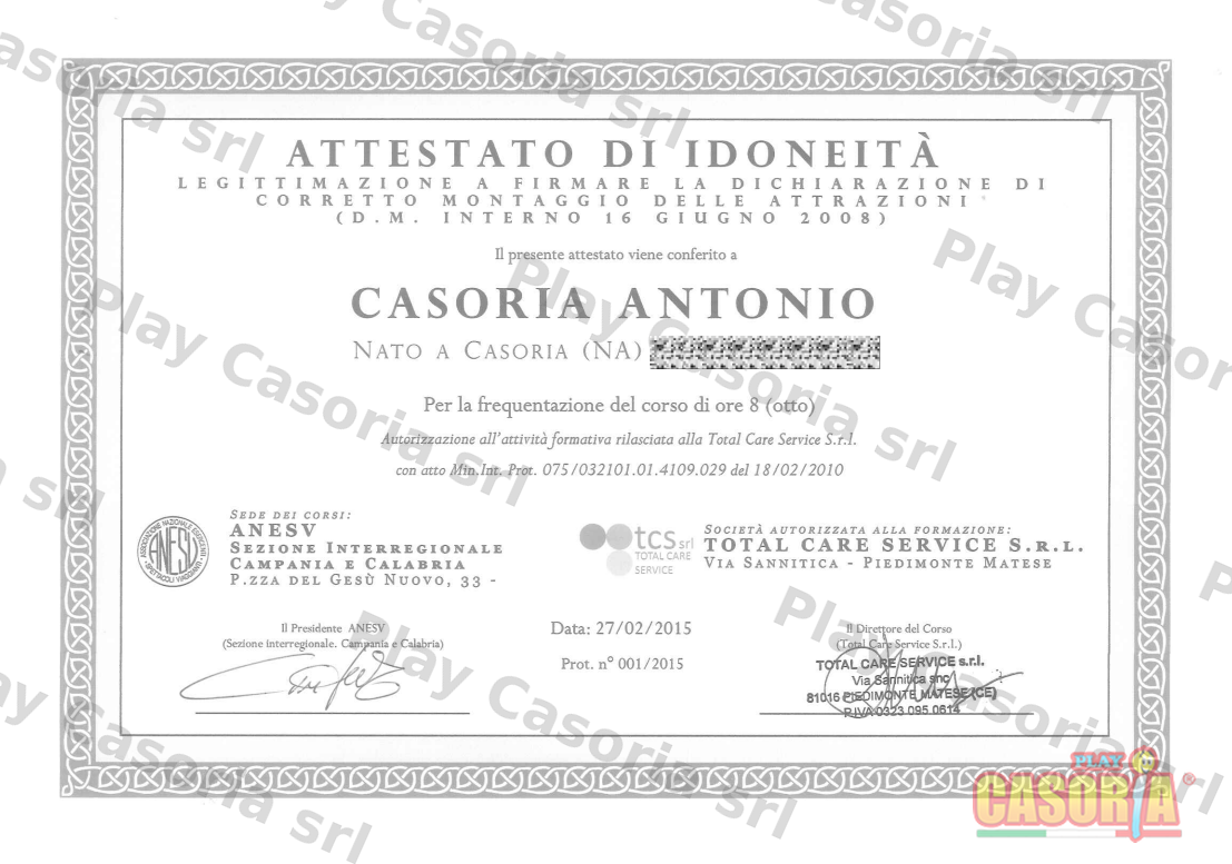 Attestato ANSEV Antonio